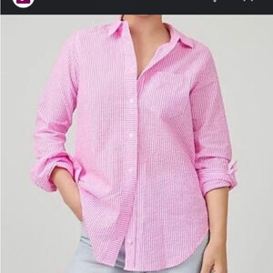 J. CREW boy fit checkered button down shirt collared gingham pink white size 12T